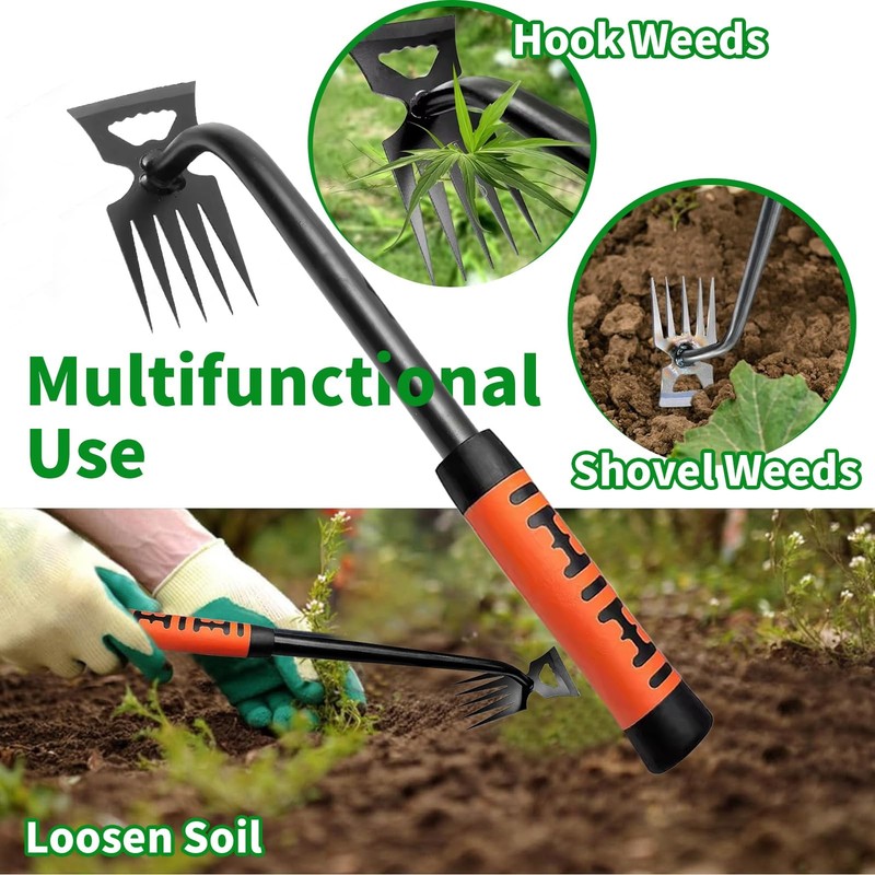 Weed Puller Tool - Uprooting Weeding with Long Handle, 5 Teeth Orange gallery