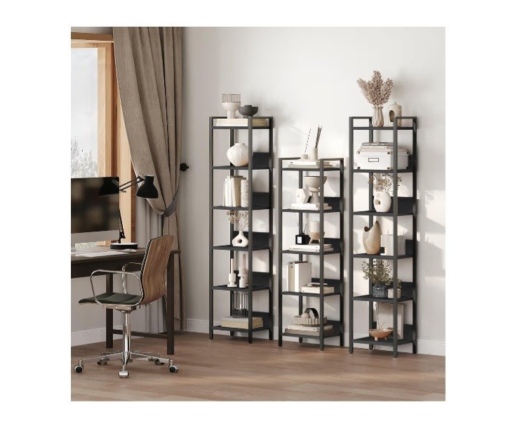 Black Engineered Wood Bookcase, 5 Shelves, Adjustable Feet, 51.6" x 13" x 9.5" gallery