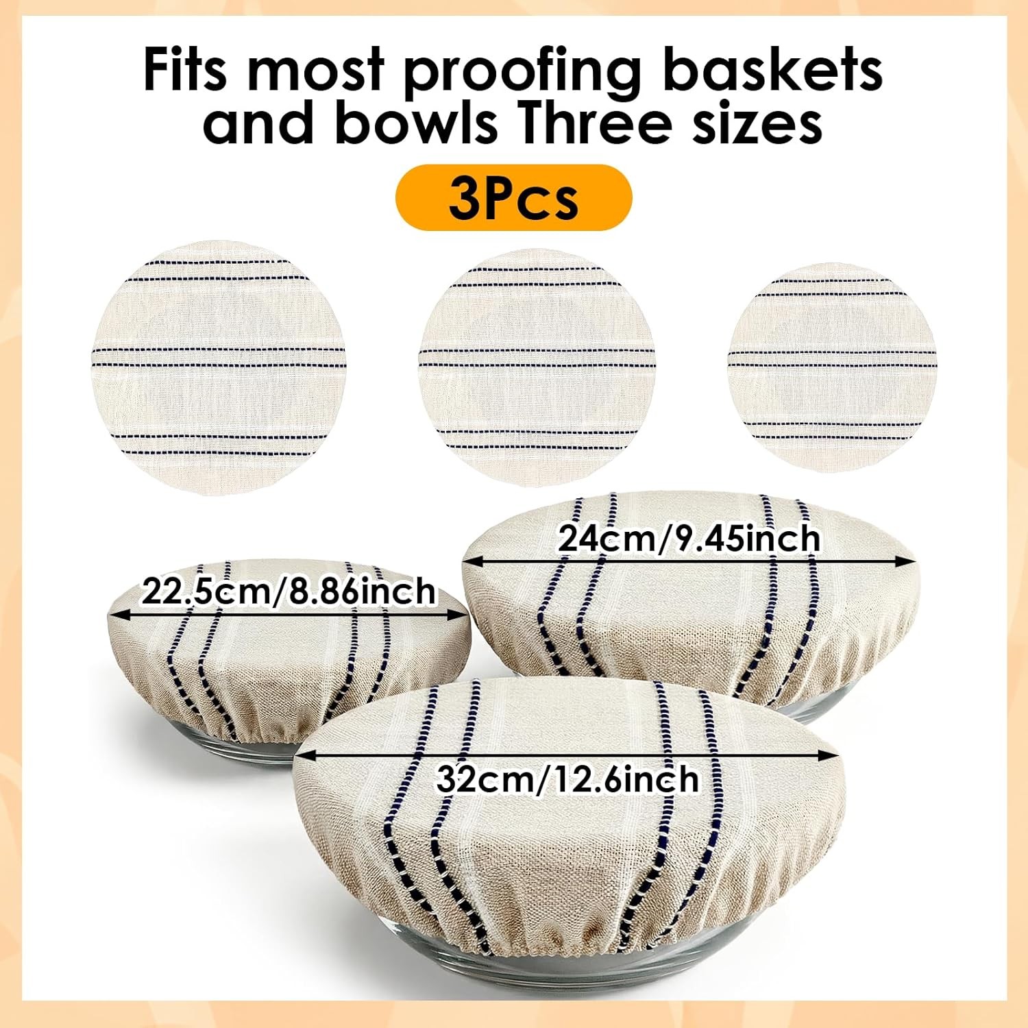 3Pcs Reusable Bowl Covers for Bread Proofing, 3 Size Linen Polyester Blend Bowl gallery