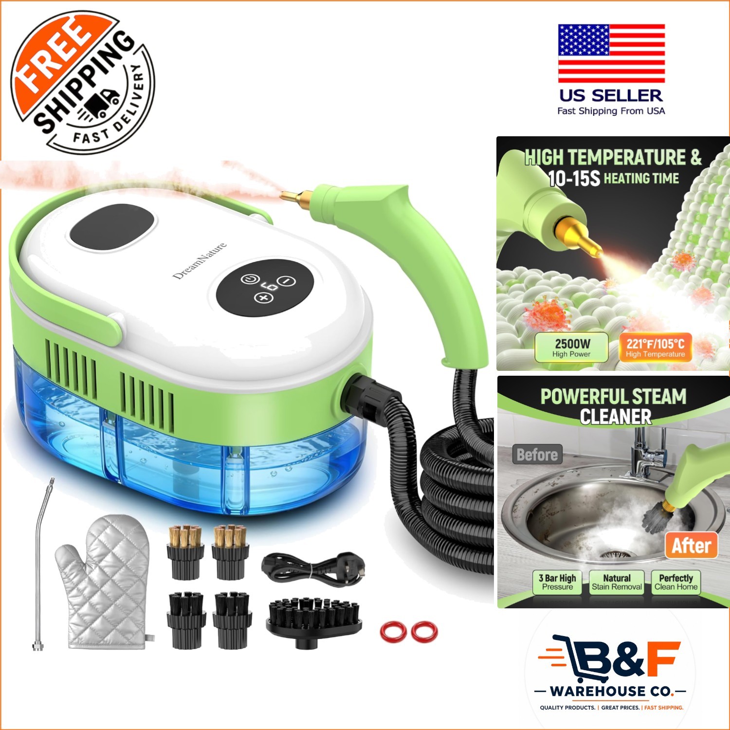 Portable 2500W Steam Cleaner with 37.9oz Tank: Chemical-Free Home Cleaning gallery