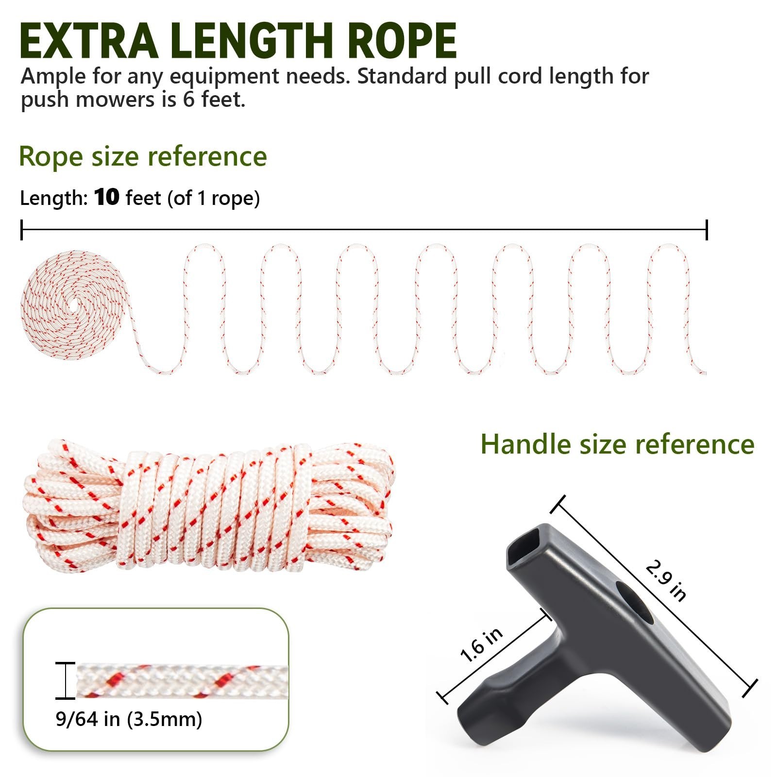 Starter Rope, 10ft 9/64", High Tensile, 3 Pack, Small Engine, Red gallery