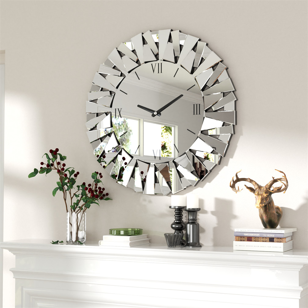 32In Round Sunburst Large Wall Clock fr Entryway Living Room Bedroom Decorative gallery