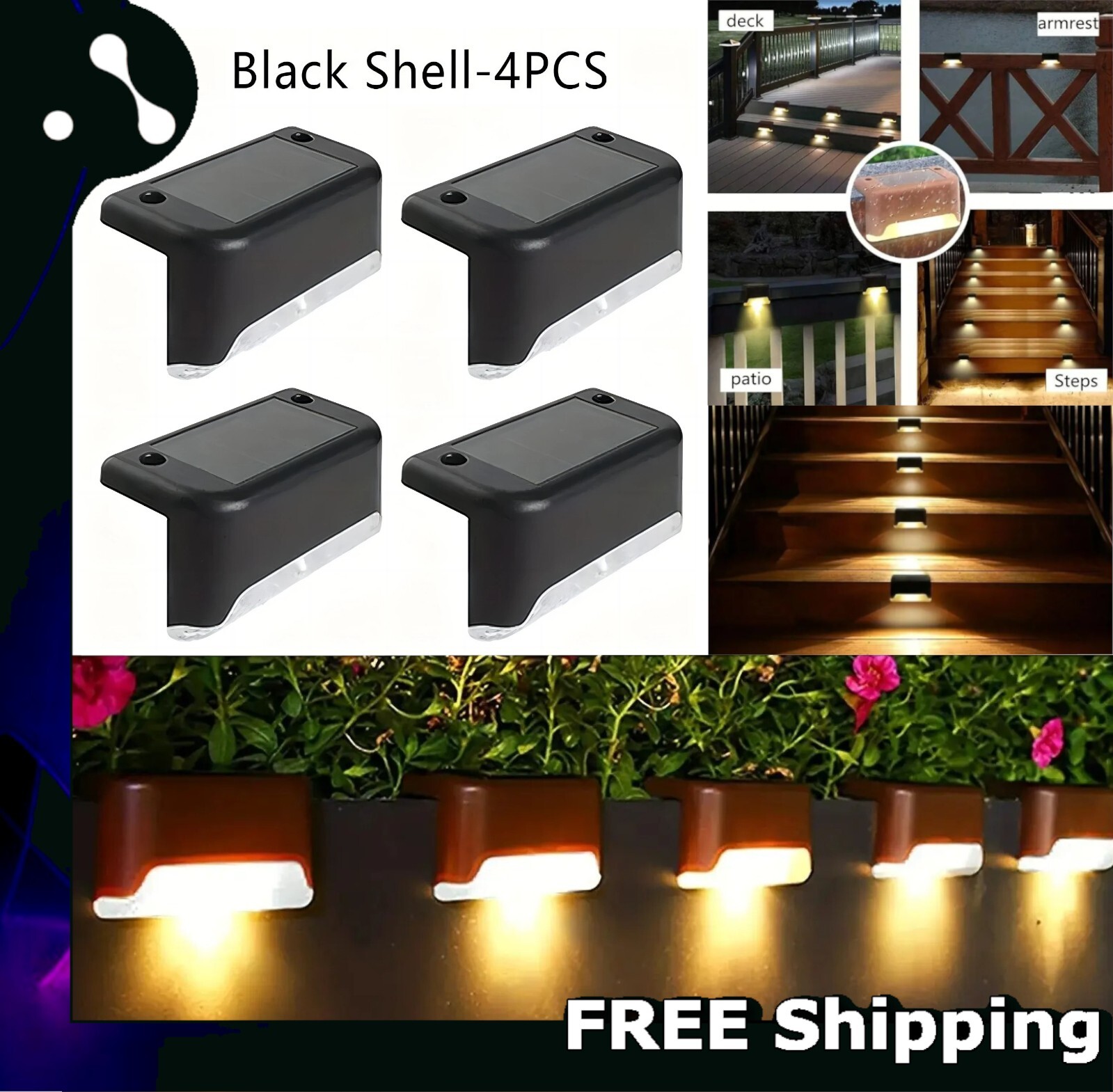 4Pack Luces LED Solares para Escaleras Impermeables Ecológicas IP45 Exterior Jar gallery