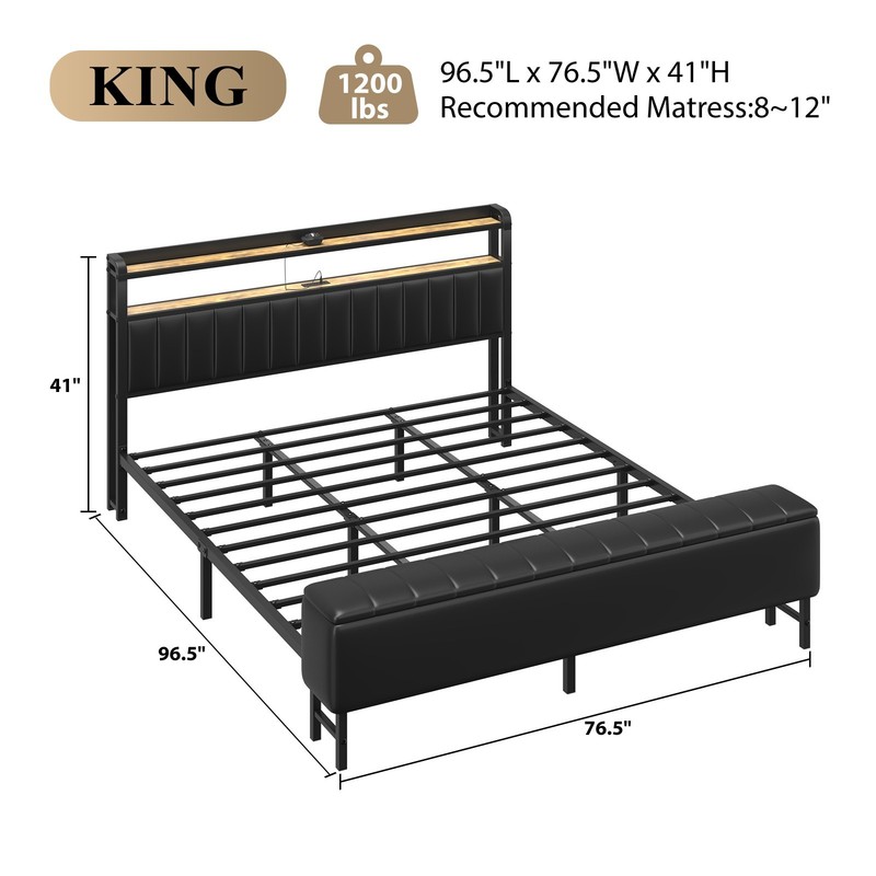 Full Size Bed Frame Upholstered with Starry Sky Light and Charging Station gallery