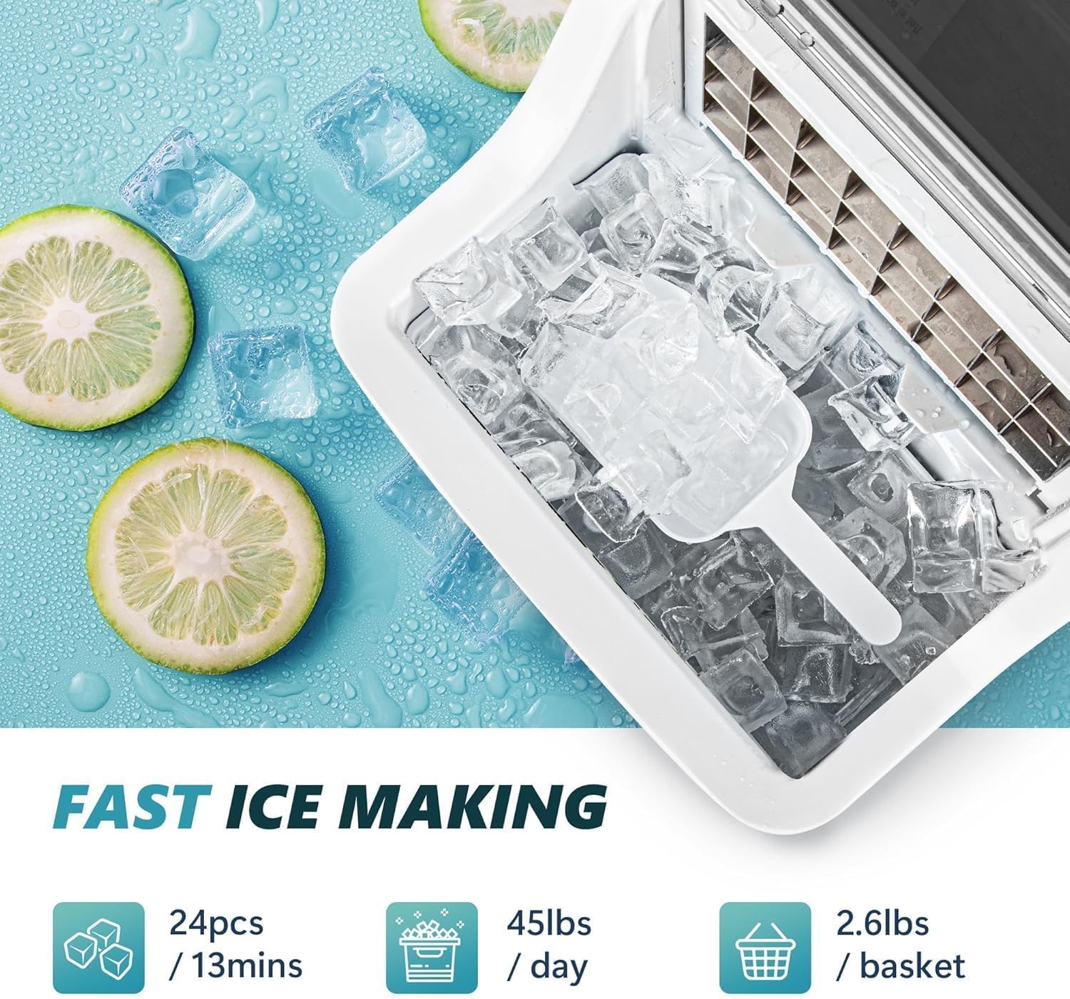 45lb Countertop Ice Machine EUHOMY Silver 13 Mins gallery
