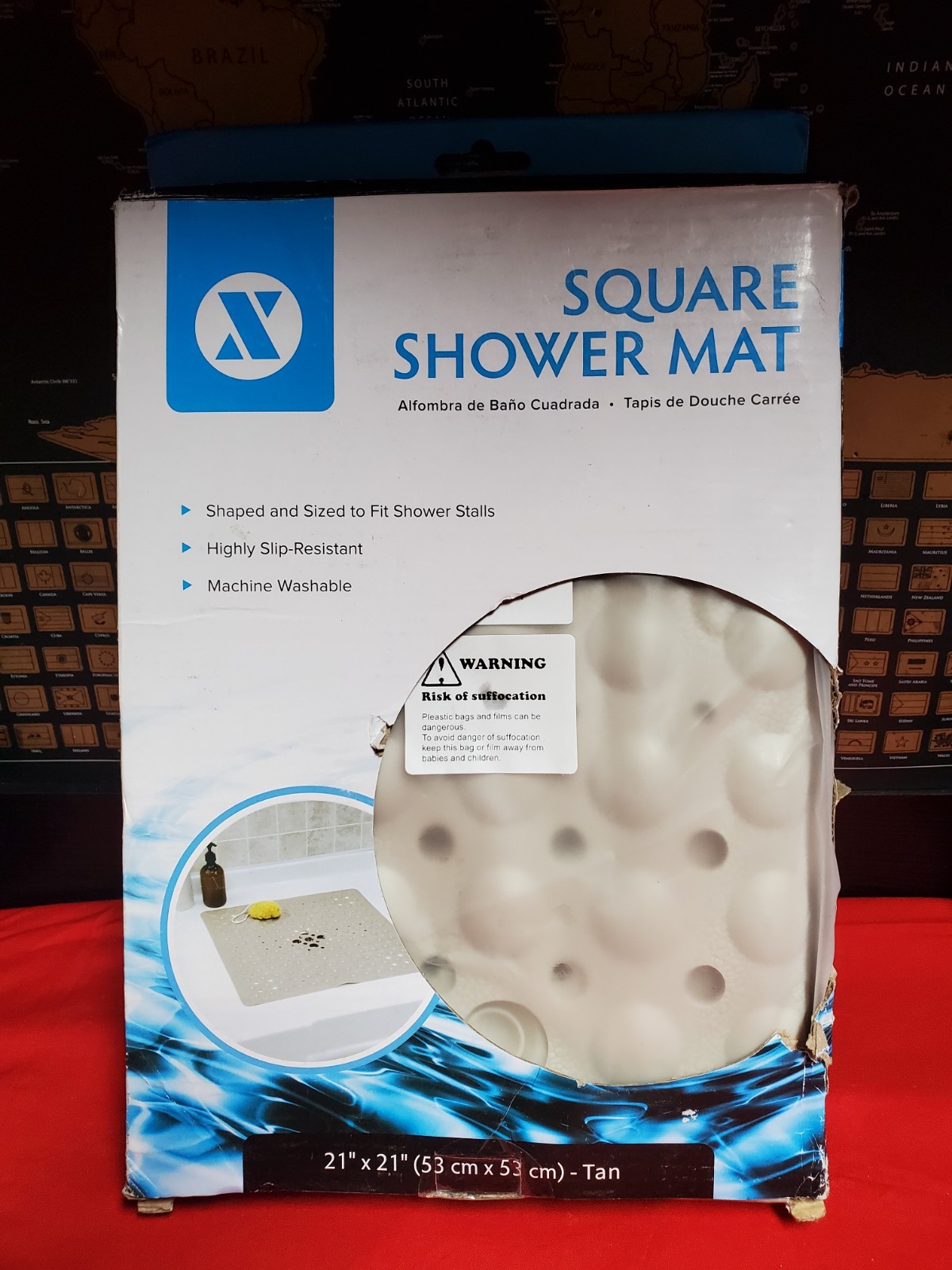 Tan Non-Slip Shower Mat with Drain Holes: SlipX Solutions Square Shower Mat gallery