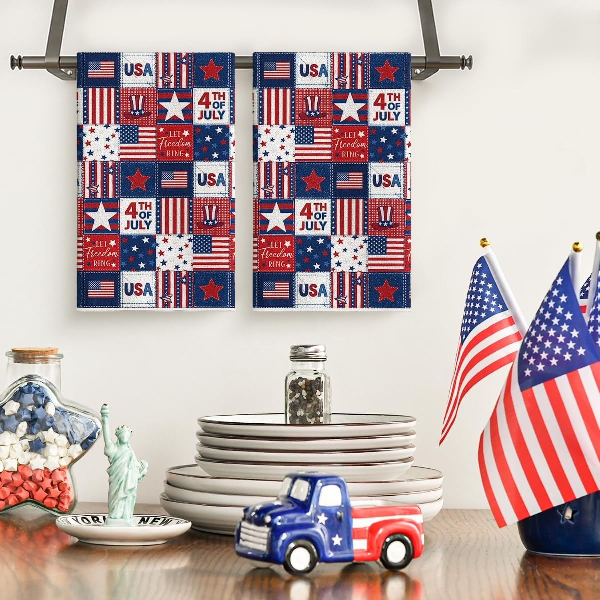 Artoid Mode Checkered Stripes Star Hat Freedom 4th of July Kitchen Towels Dish T gallery