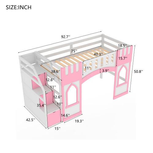 Playhouse Design Loft Bed with Storage Staircase and Window Twin Size Bed Frames gallery