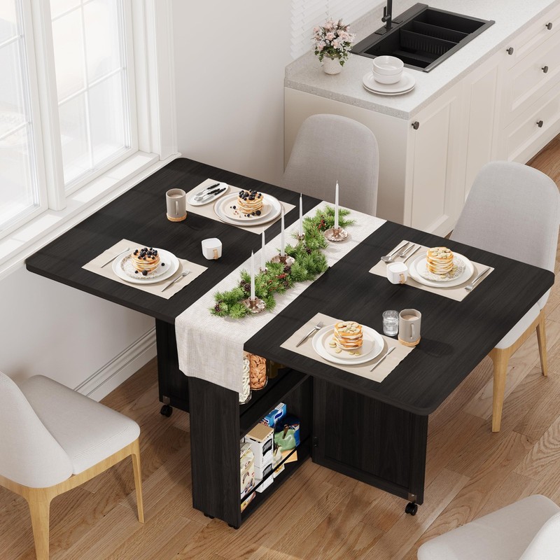 Folding Dining Table with Storage Folding Kitchen Table with 6 Wheels Drawer gallery