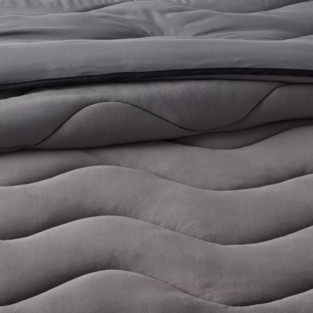 Twin Gray Wave Kids' Comforter Set - Pillowfort gallery