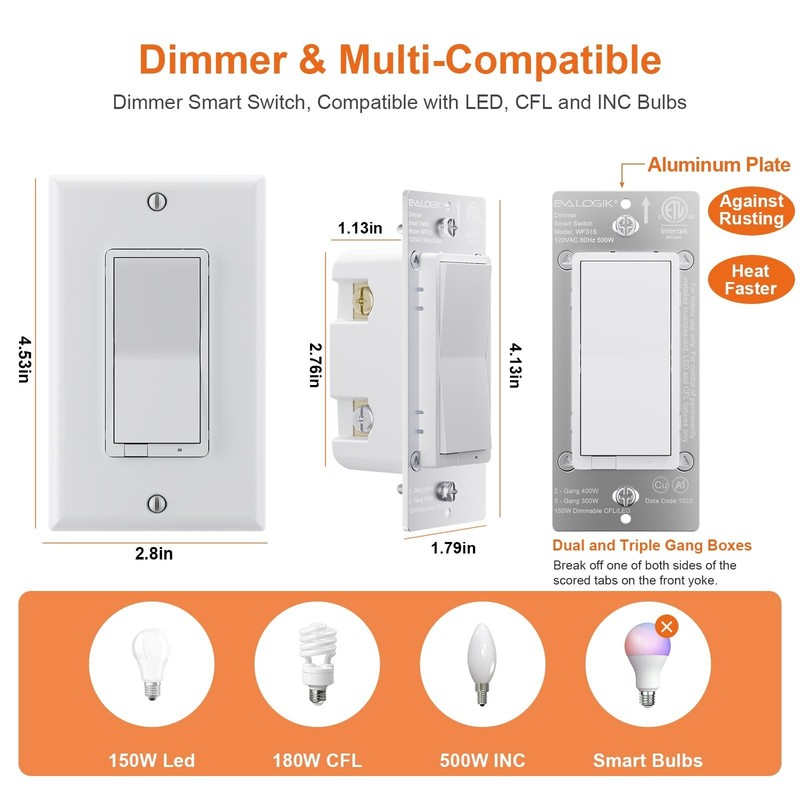 3-Way Smart WiFi Dimmer Light Switch, in-Wall, No Hub Required, Compatible wi... gallery