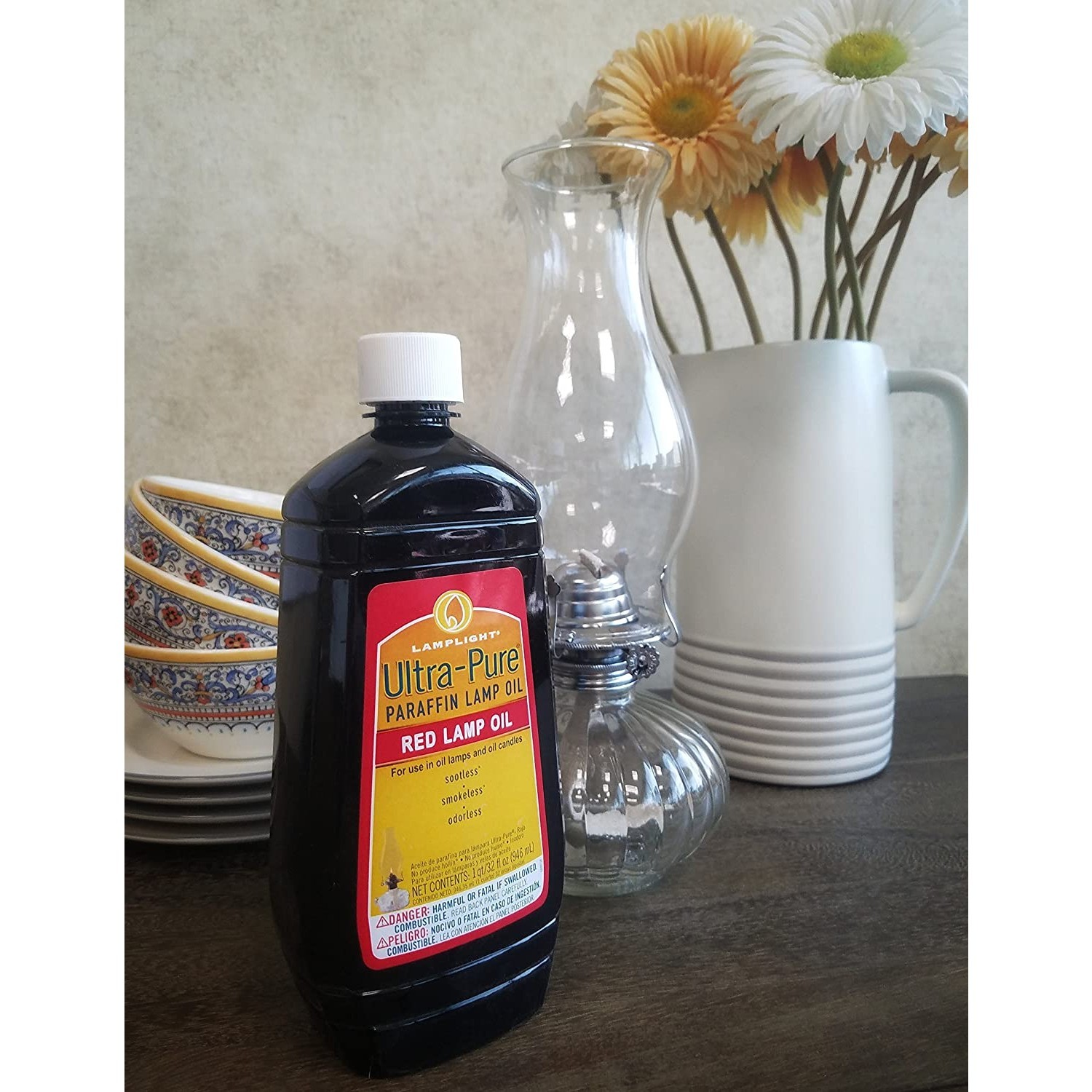 Lamplight Farms Ultra-Pure Clean-Burning Lamp Oil 99% Pure Paraffin 32 Oz Red gallery