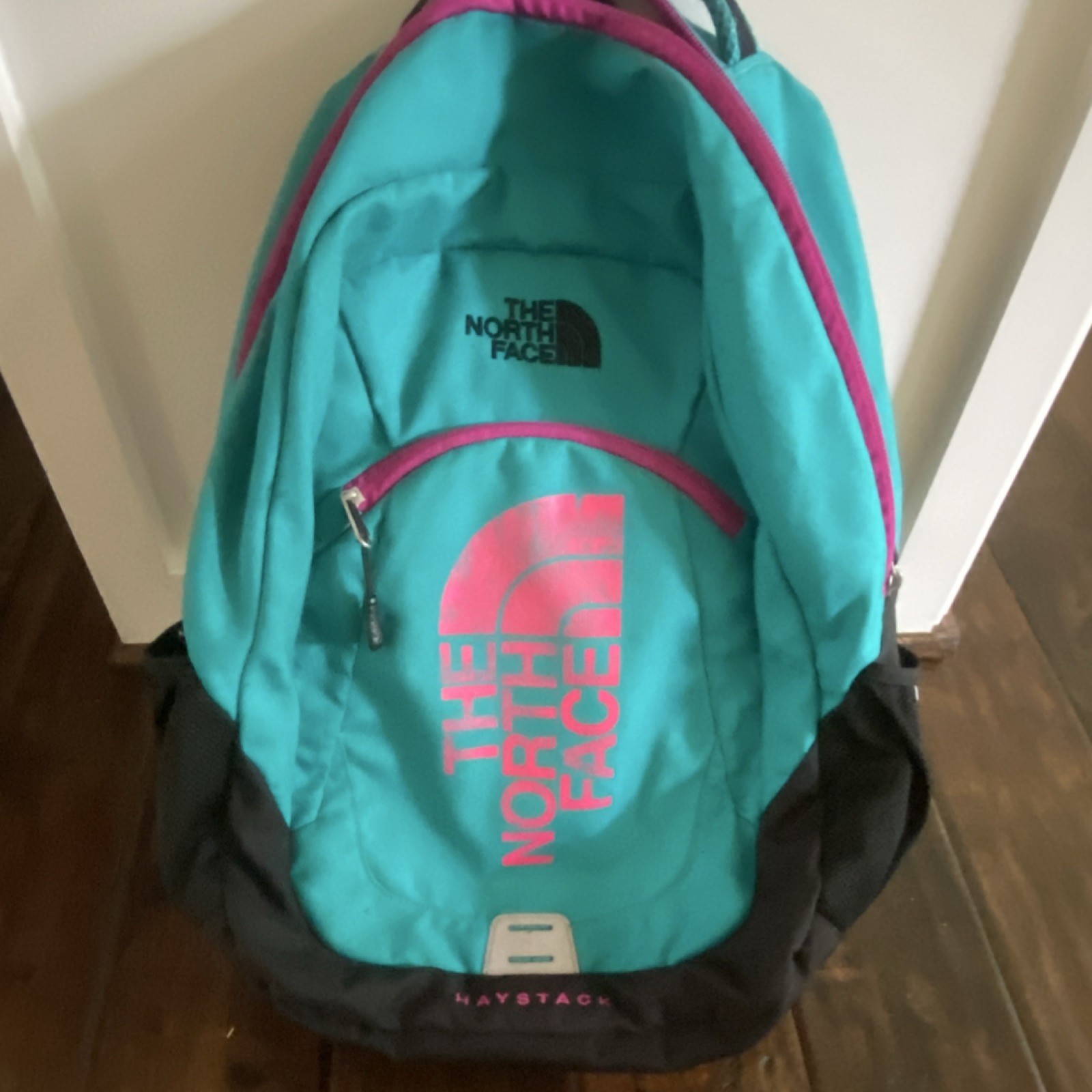 The North Face Haystack Hiking Backpack Turquoise Black Pink External Pockets