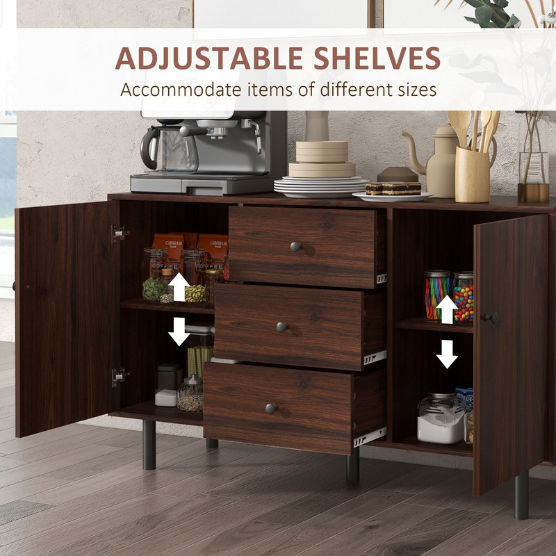 HOMCOM Kitchen Sideboard with 2 Cabinets 3 Drawers Buffet Table, Brown gallery