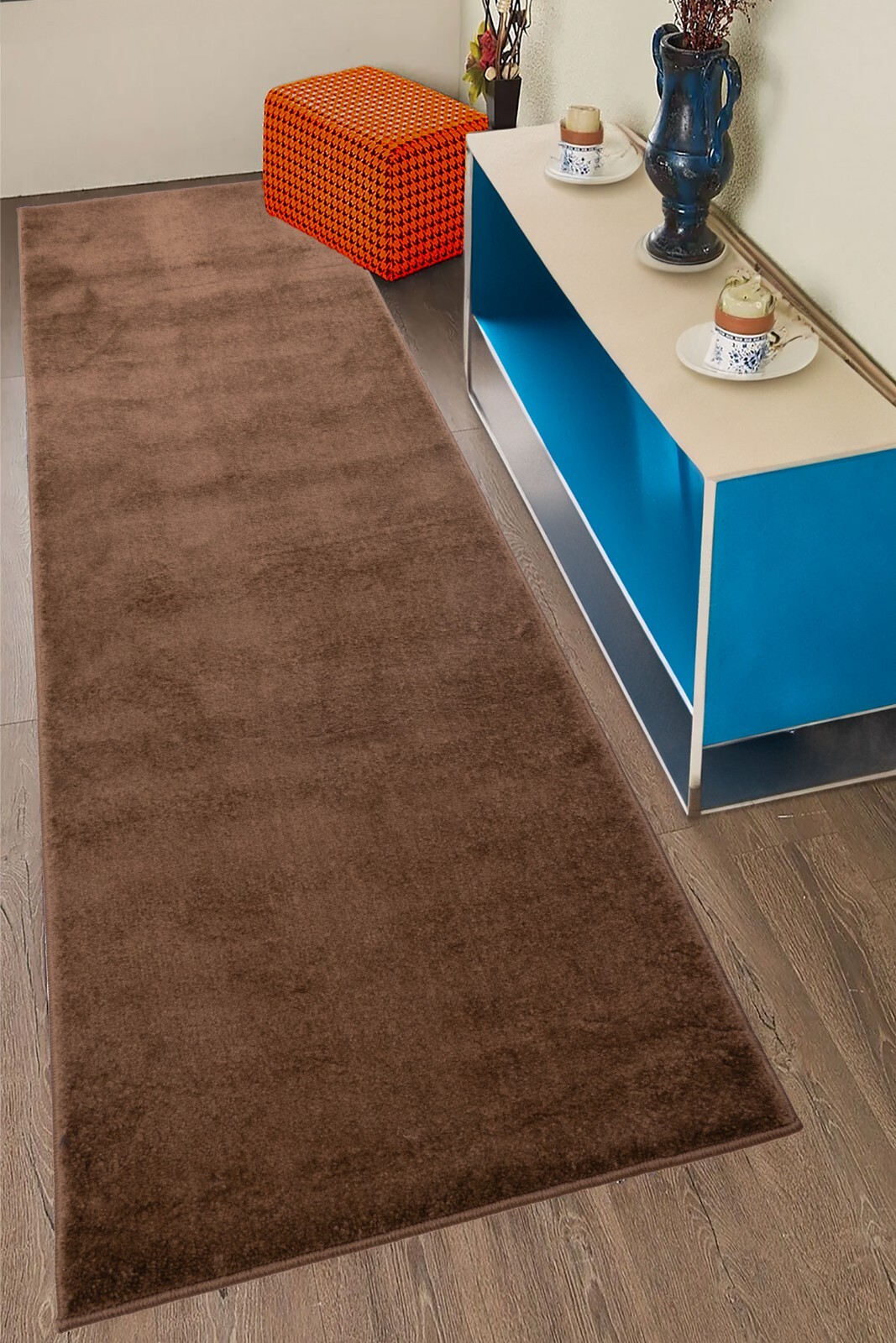 RUNNER RUG Hallway Kitchen Solid Dark Beige Soft Touch 26" / 30" / 36" Wide gallery