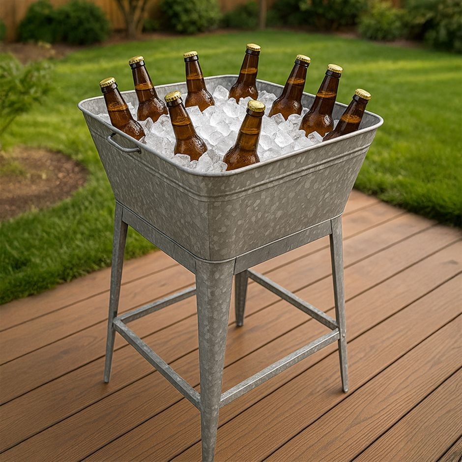 Multi-Functional Galvanized Metal Tub on Stand Beverage Planter Home Decor 32"H gallery