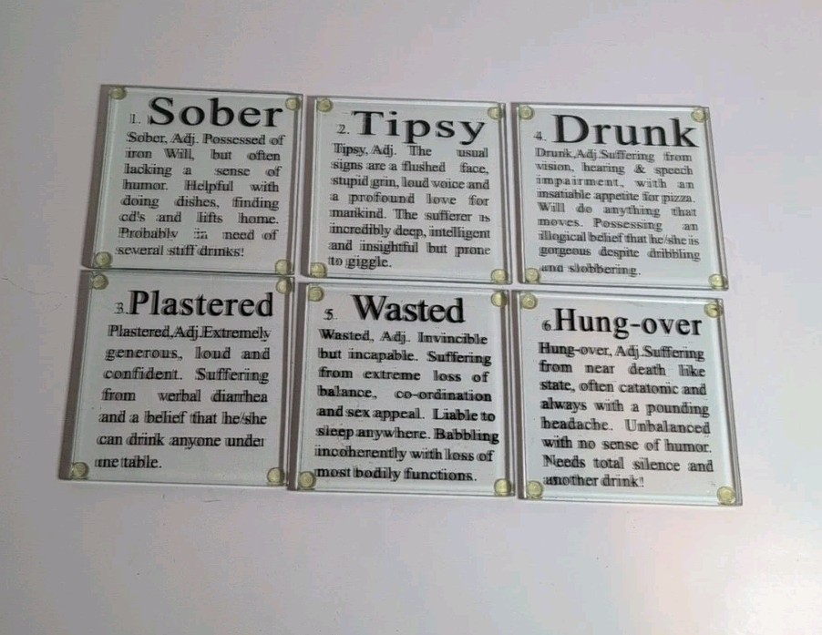 THE STAGES OF DRINKING GLASS FUNNY STACKABLE BAR COASTER SET (6) gallery