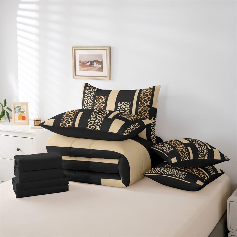 Leopard Print Comforter Set with Sheets 7 Piece Beige Brown Stripes Cheetah Bed gallery