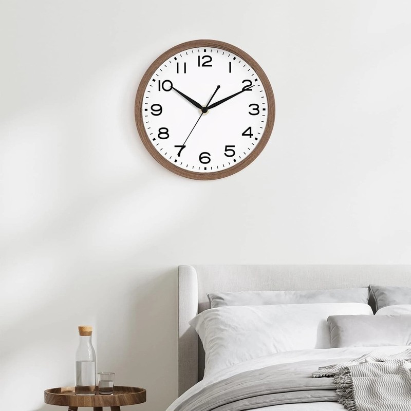 Chic 10-Inch Walnut Grain Wall Clock - Silent Quartz Movement for Modern Spaces gallery