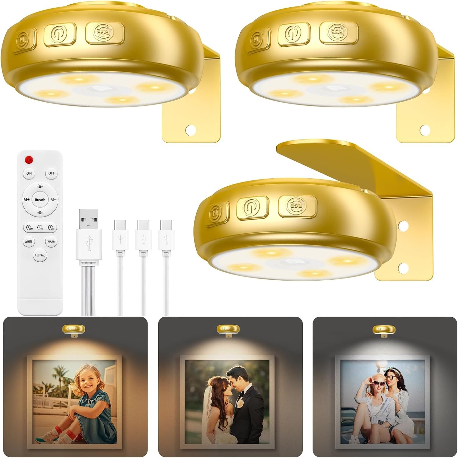 3 Pack Picture Light for Wall with 1200Mah Rechargeable Battery Operated Lights gallery