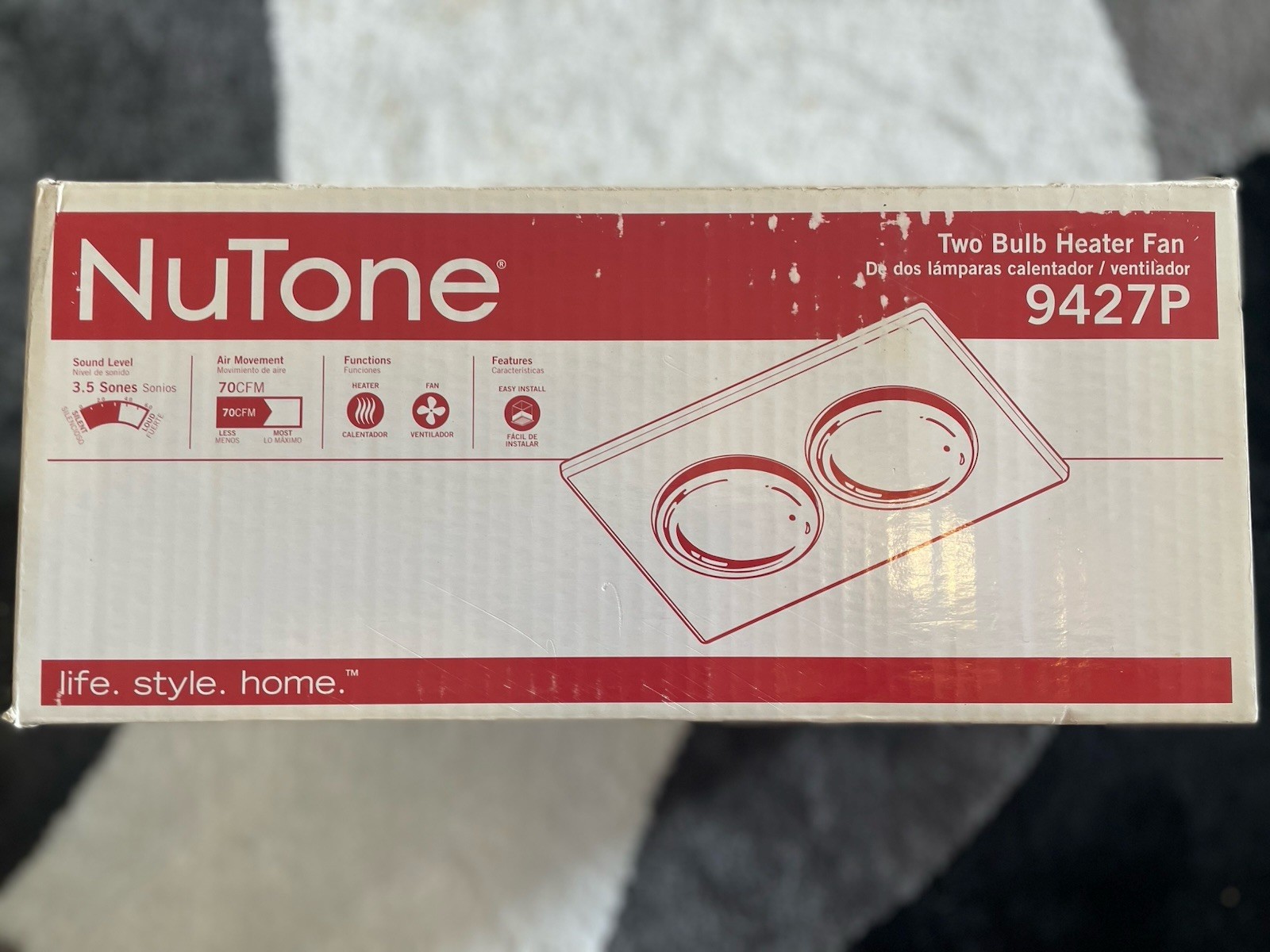 Nutone 9427P Two-Bulb 250-watt Infrared Heater 70 CFM Fan 3.5 Sone Energy-Saving gallery