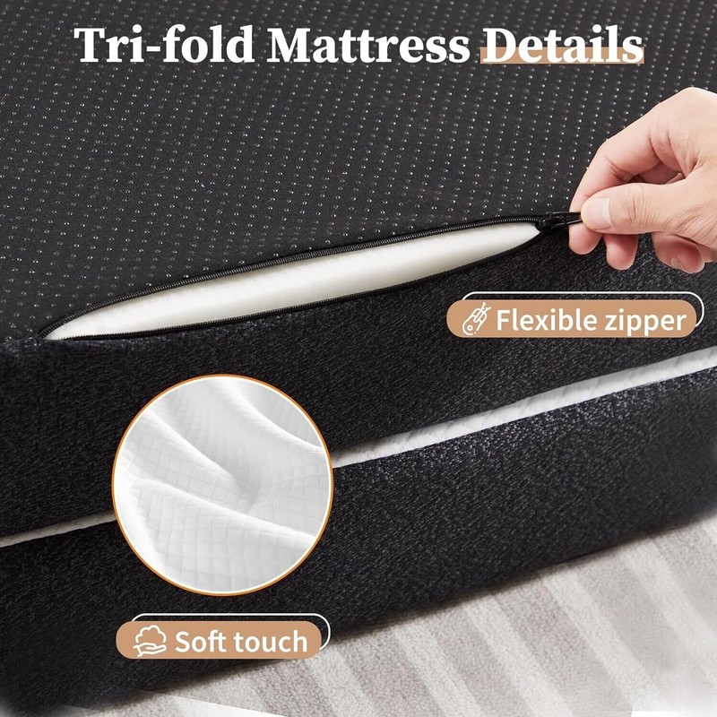 Tri-Fold Folding Mattress 3 inch Memory Foam Mattress Topper with Washable Cover gallery