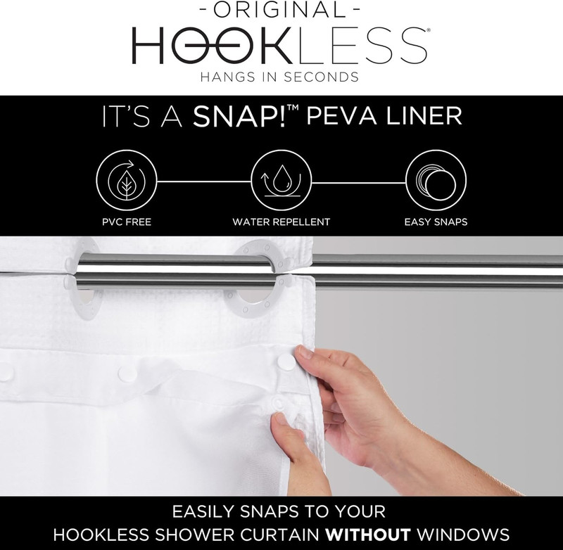 Hookless It'S a Snap! Plastic PEVA Snap-In Replacement Shower Curtain Liner for gallery