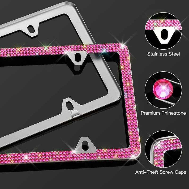Bling License Plate Frames Stainless Steel 4 Holes 3 Row Slim Design with Car Li gallery