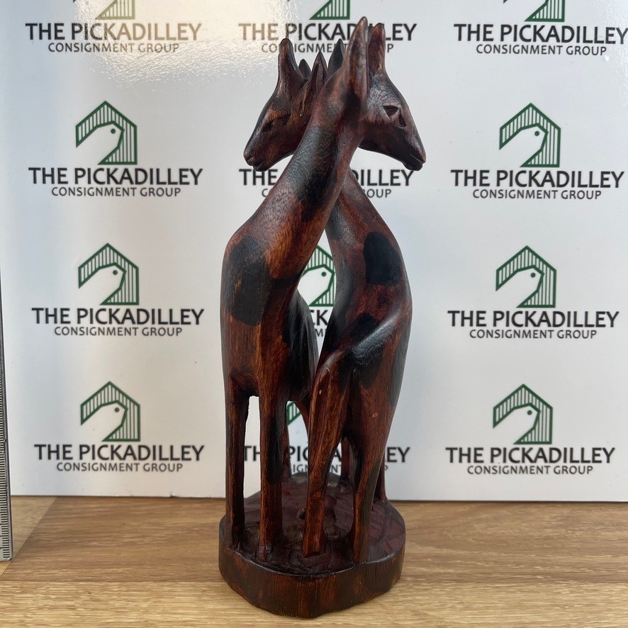 Hand Carved Wood intertwined Giraffes Sculpture African Safari Decor 8.5" gallery