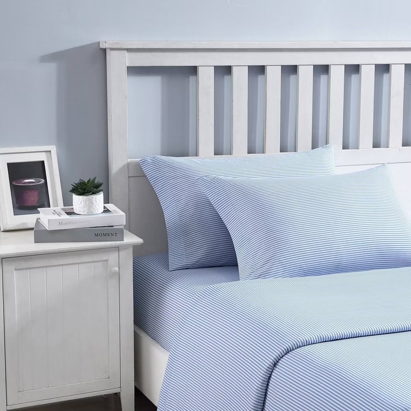 Twin Printed Pattern Percale Cotton Sheet Set Blue Stripe - Poppy & gallery