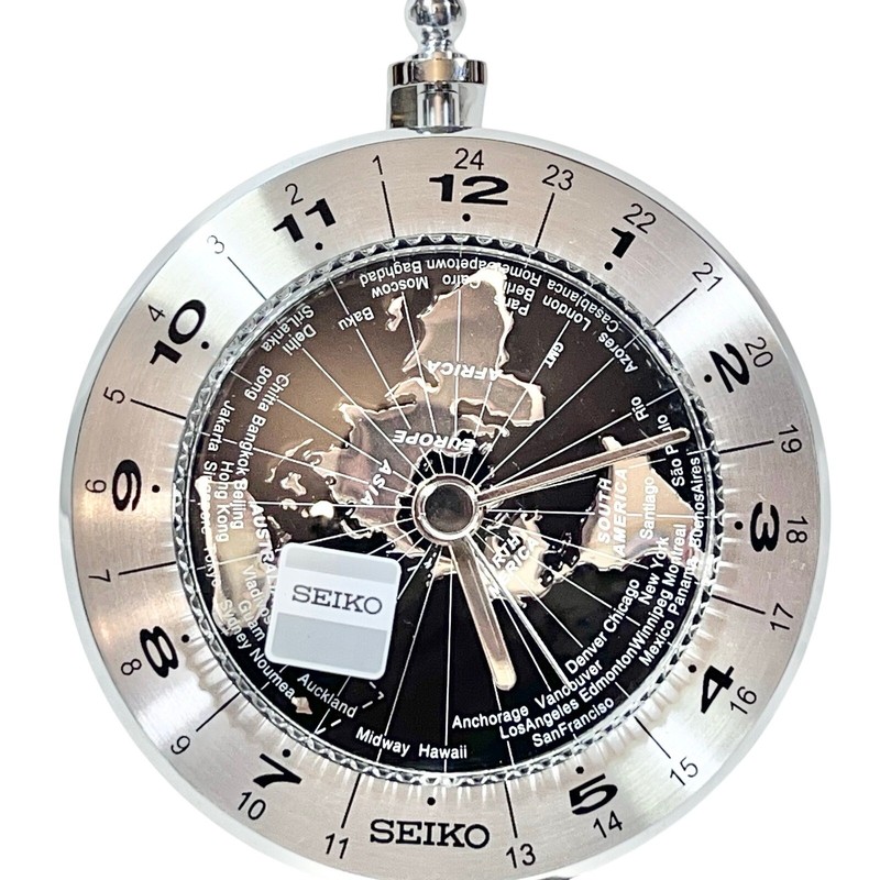 Seiko World Time Globe Desk Table Clock Silver-Tone QHG106S New gallery