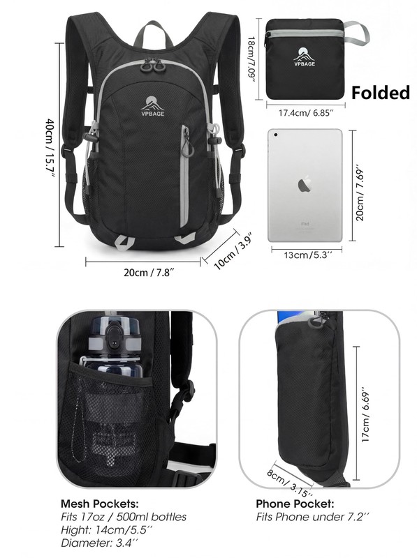 Foldable Small Hiking Backpack with 3 Strap Pockets – Lightweight 300D Spill-... 5