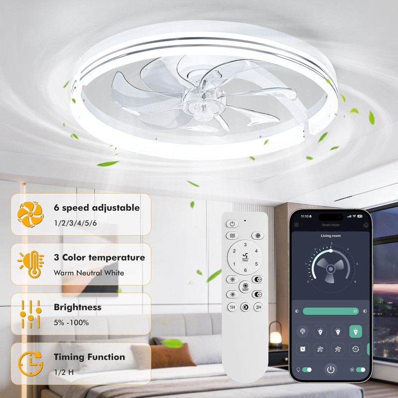 Flush Mount LED Ceiling Fans with Lights Remote & APP Cortorl Ceiling Fan Light gallery