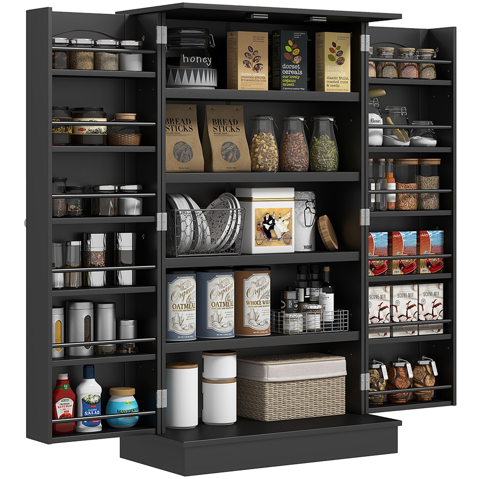 5-tier Shelving Kitchen Pantry Cabinet Cupboard with 12 Door Shelves Double Door gallery