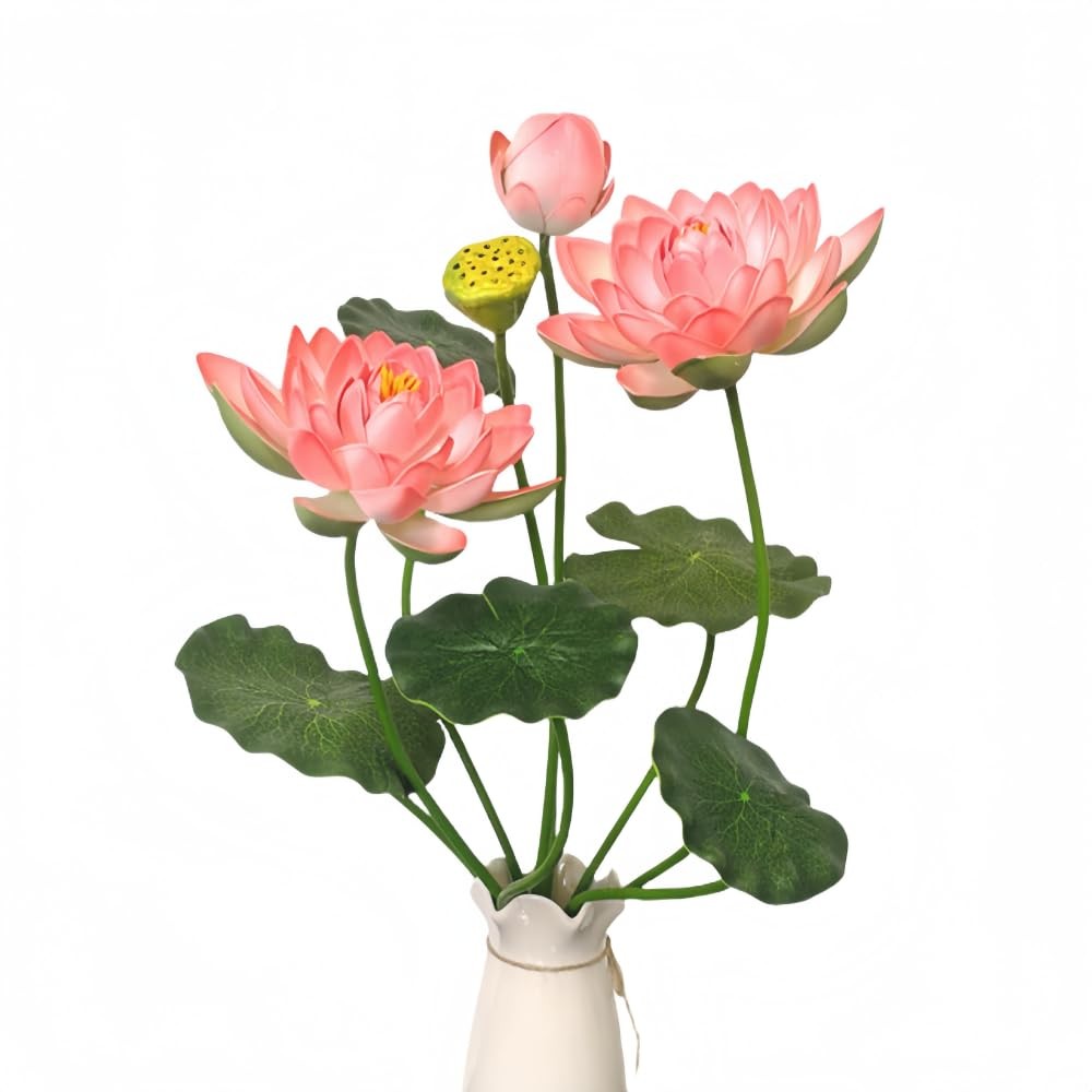 24 Inch Artificial Flower Household Decor Silk Pink Lotus Realistic Faux Pick gallery