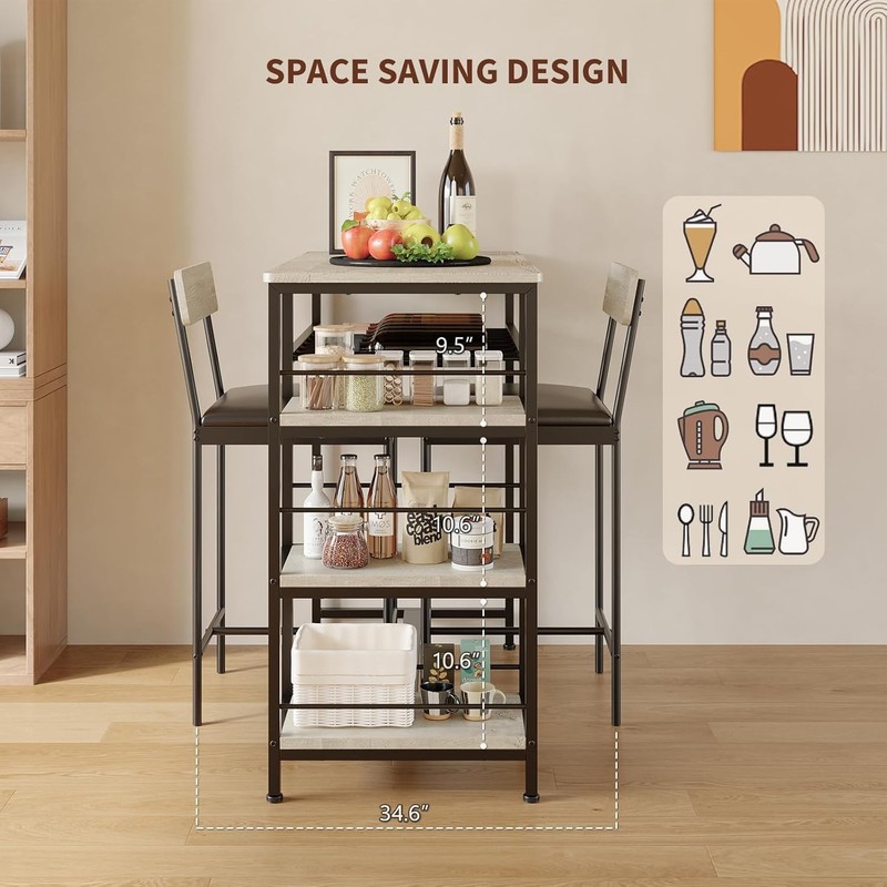3-Piece Dining Table Set w/ Upholstered Bar Stool Wine Rack Kitchen Dining Room gallery