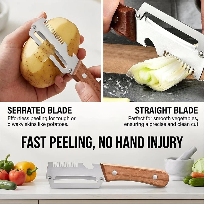 2PCS 3-in-1 Multifunction Vegetable Peeler Julienne Slicer Wooden Handle Tool gallery