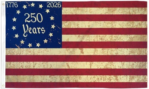250 America Tea Stained 3x5ft Poly Flag Vintage USA 4th of July 1776-2026 100D gallery