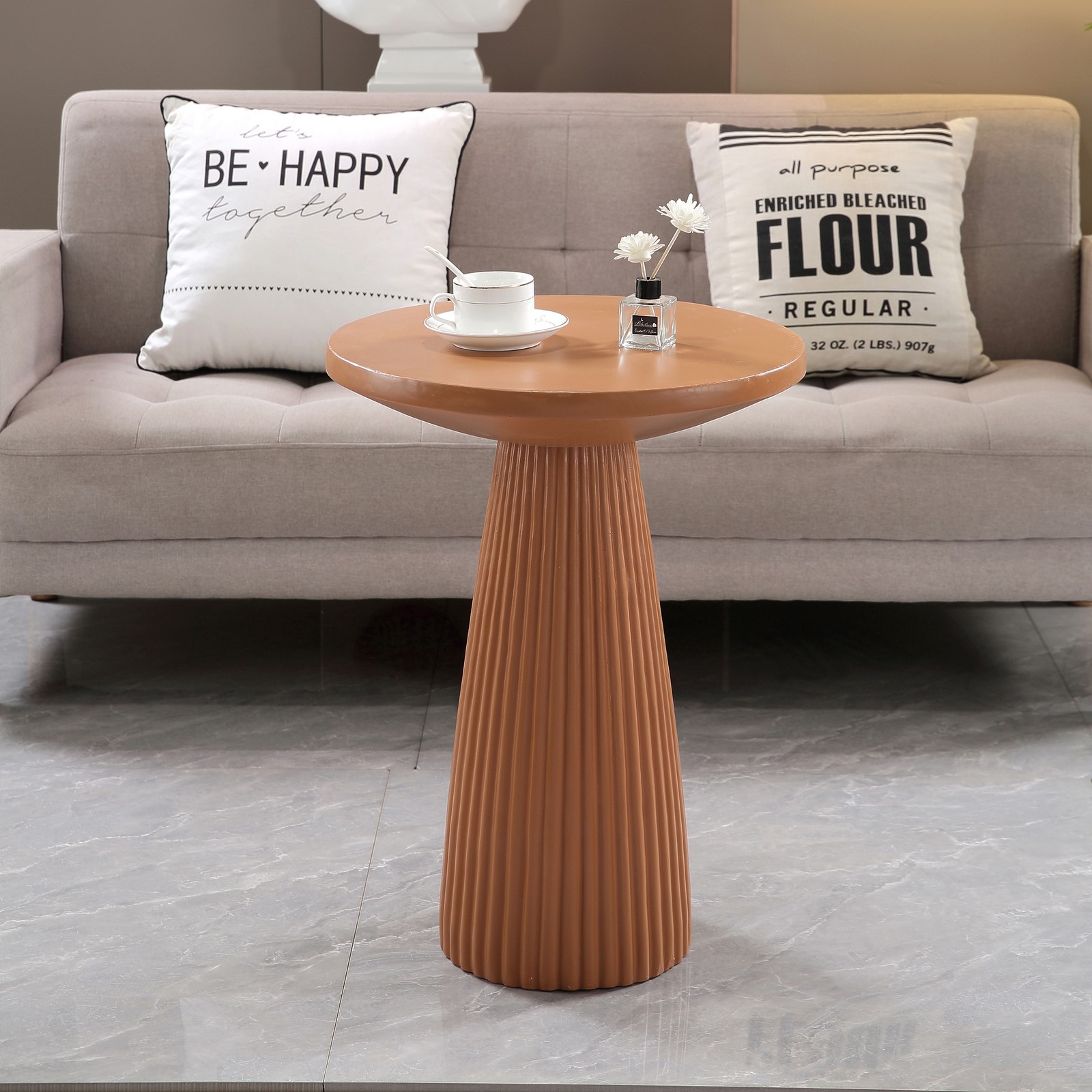 Light Coffee Magnesium Oxide Fluted Base Side Table, 17.72" Round gallery