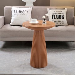 Light Coffee Magnesium Oxide Fluted Base Side Table, 17.72″ Round