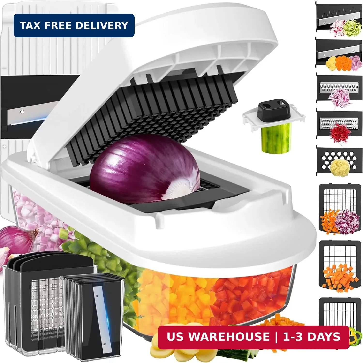 8 Blade All-in-1 Vegetable Chopper Mandoline Slicer with Container, Food Chopper gallery