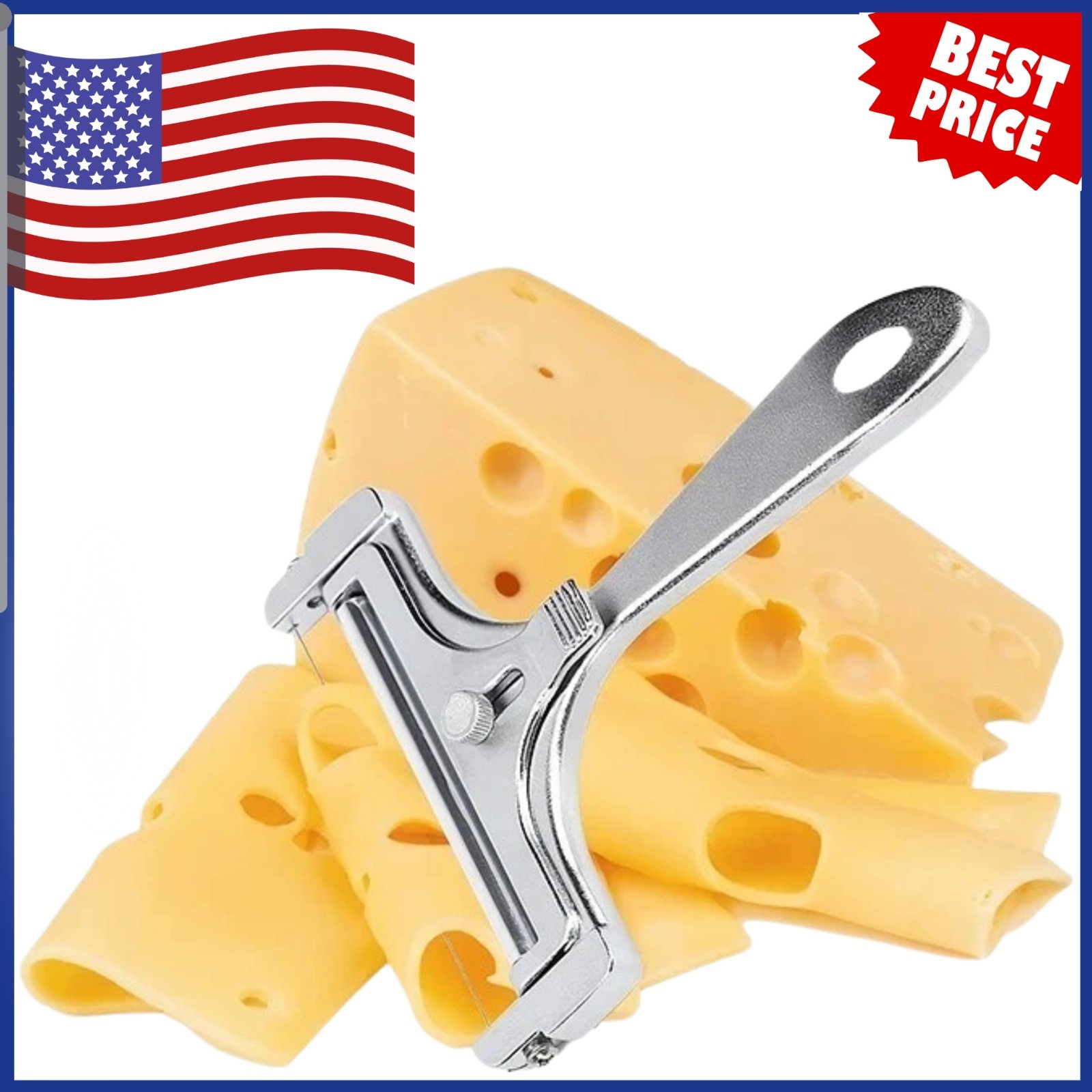 Stainless Steel Adjustable Cheese Slicer Wire Cutter for Thick or Thin Slices US gallery