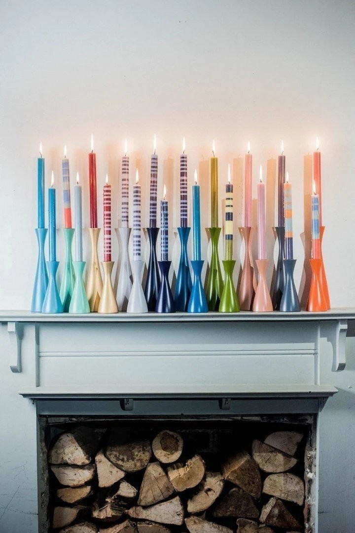 British Colour Standard Striped Dinner Candles Box of 6 Multicolor 10" Fair gallery