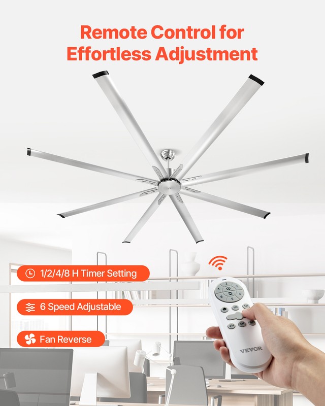 VEVOR 96" Ceiling Fan Remote Control Reversible DC Motor Brushed Nickel Aluminum gallery