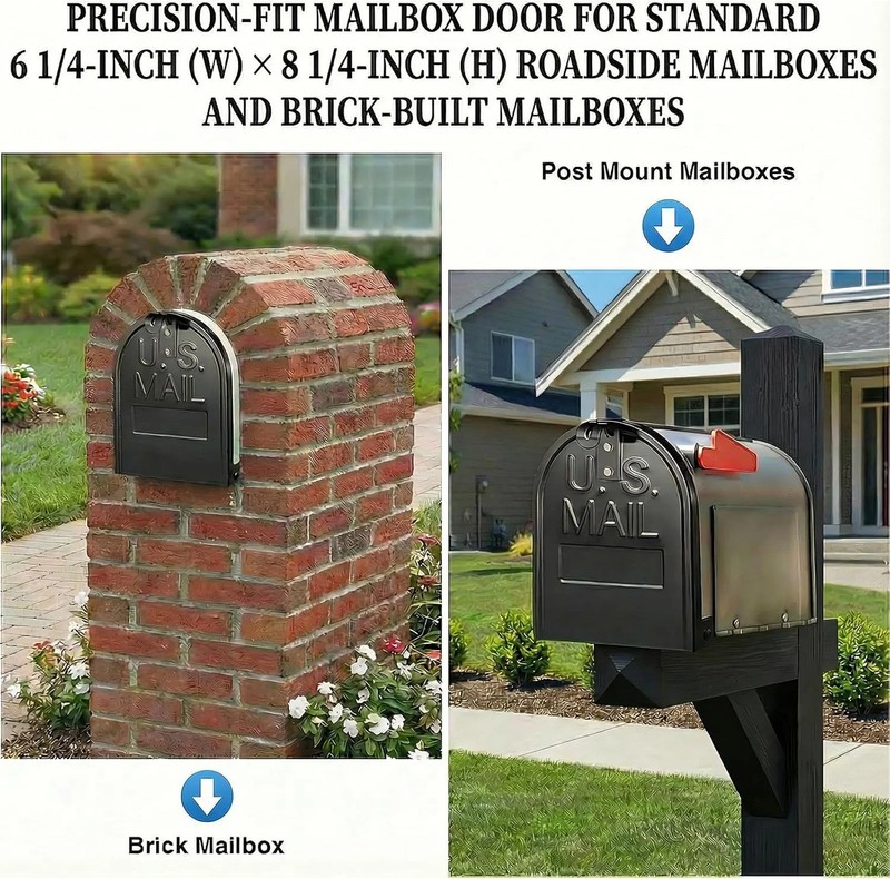 Mailbox Door Replacement Panel-6 1/4"(W) x 8 1/4"(H), Black Metal Snap-in Front gallery