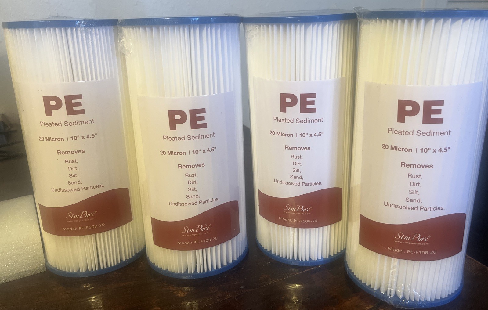 SimPure PE-F10B-20 Pleated Sediment Water Filter 10”x4.5” 20 Micron 4 Pack gallery