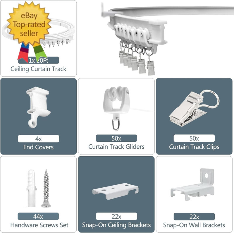 Ceiling Curtain Track, Flexible Bendable Curtain Rail System, 20Ft Wall Mount He gallery
