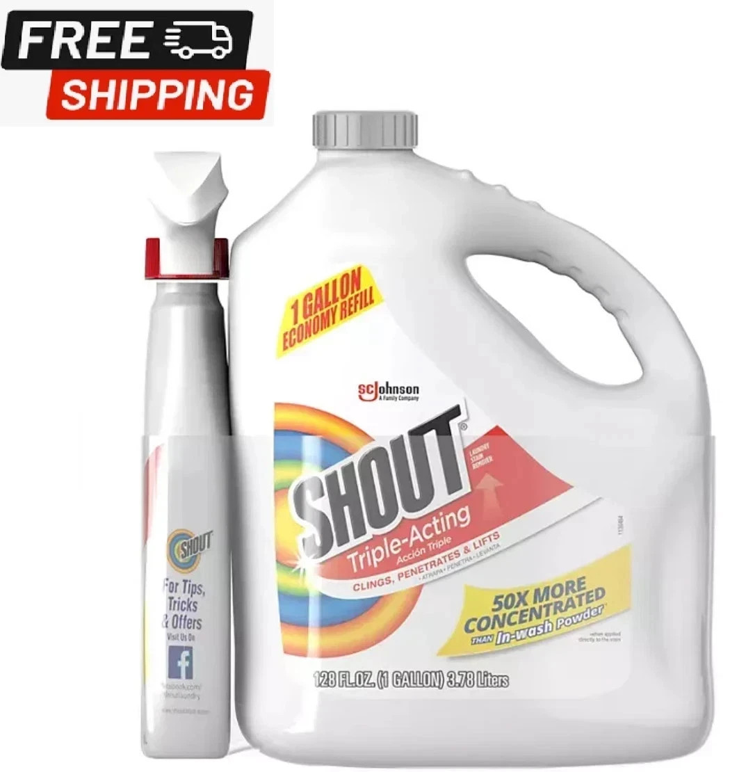 Shout Triple-Acting Laundry Stain Remover, 128 fl. oz. Refill + 22 fl. oz. Trigg gallery