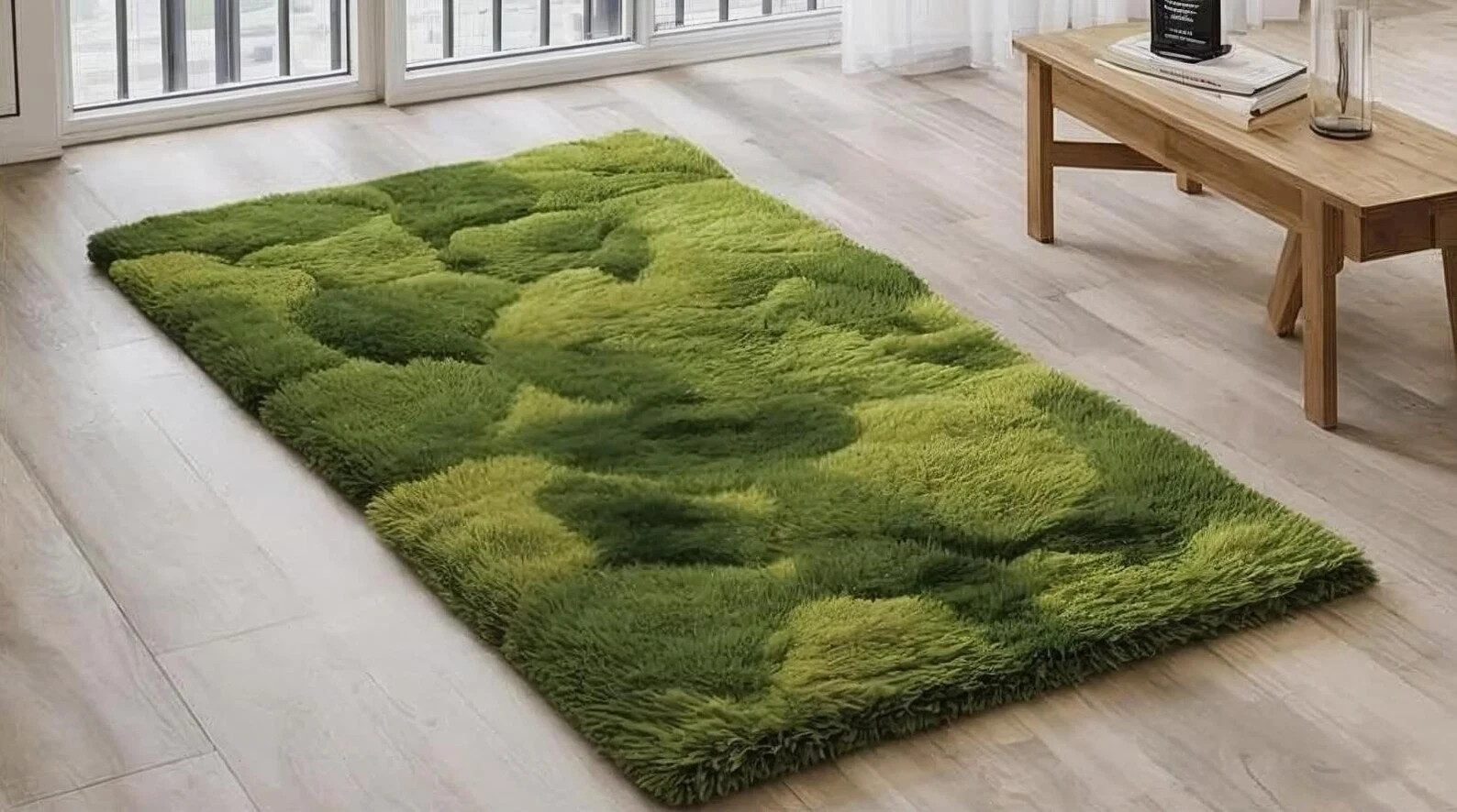 Hand-Tufted Moss Rug: Soft Plush Green Carpet 100% Wool Nature Inspired gallery