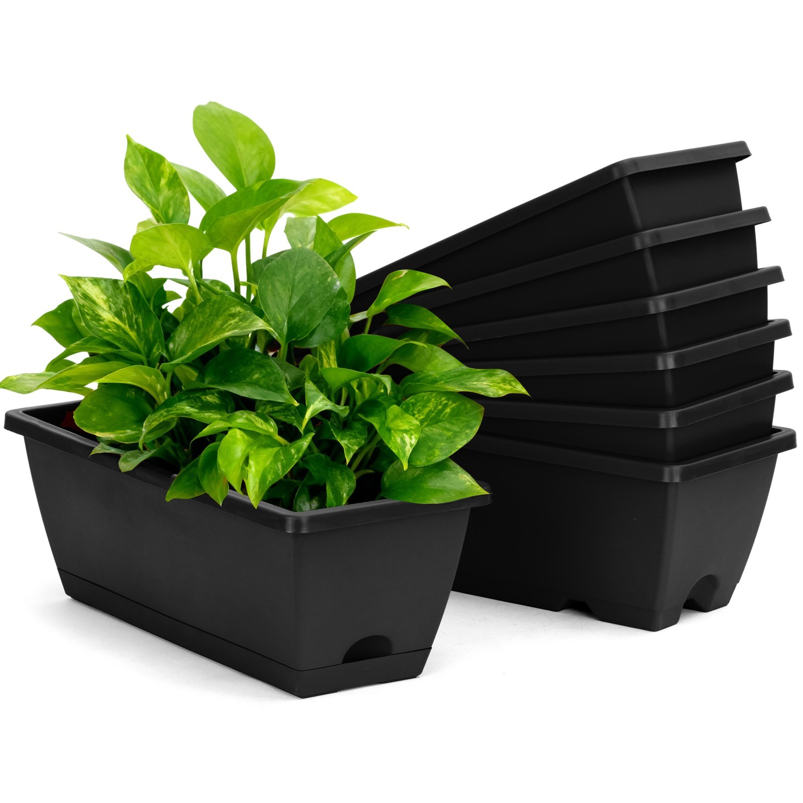 Bamworld 7 Pcs Window Box Planter Rectangle Flower Box with Drainage Hole & Tray gallery